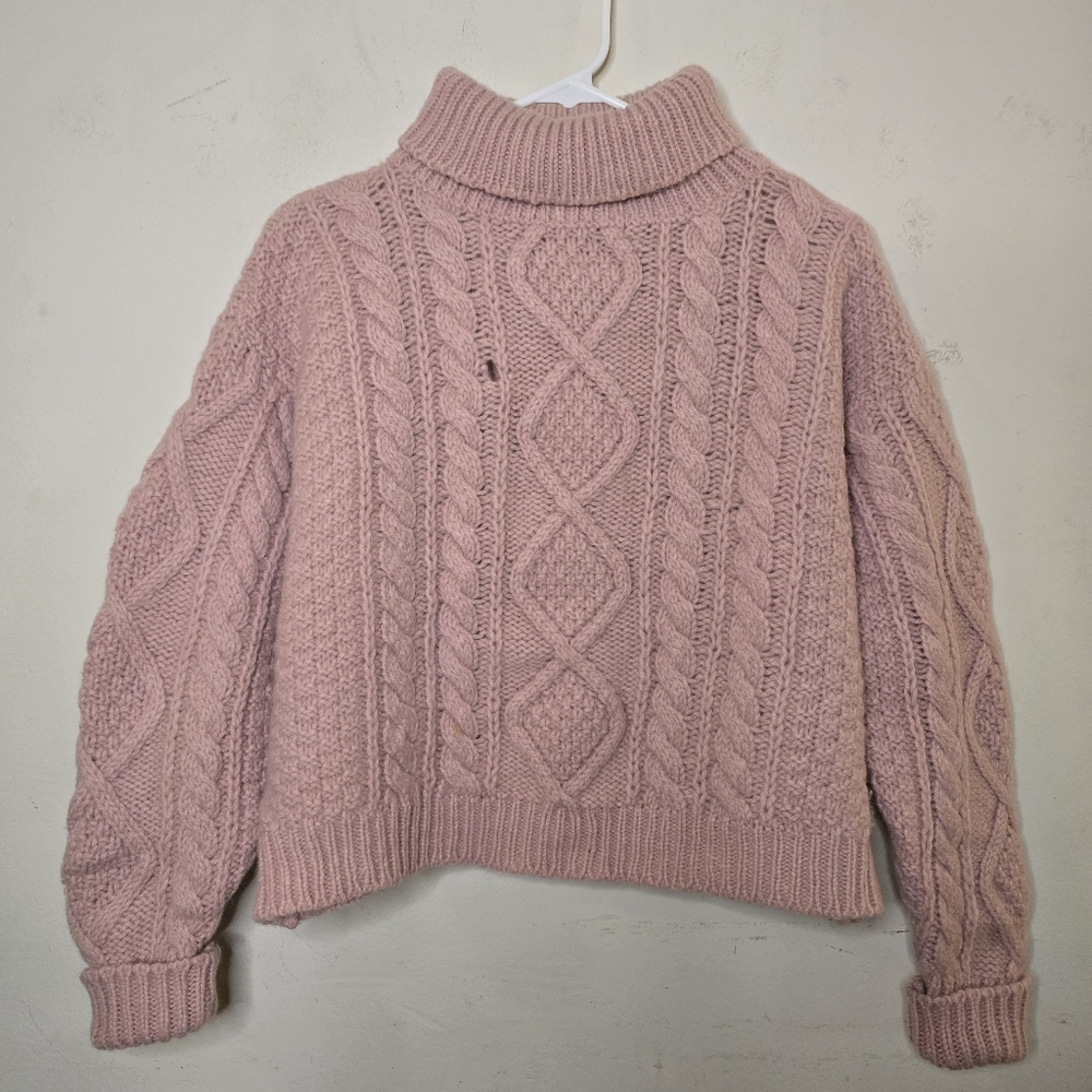 Vintage Laura Ashley Wool Cable Knit Turtleneck Women's Size S/M Pink Scotland - Picture 1 of 13